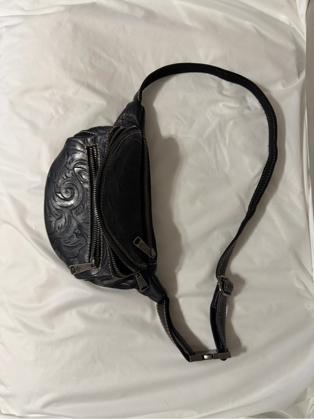 Patricia Nash Black Embossed Leather Crossbody Belt Bag